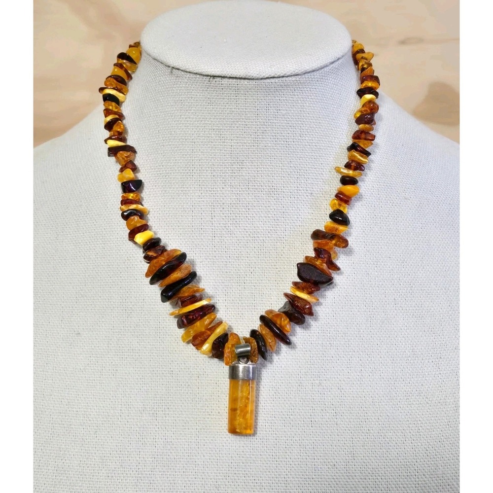 Multi Color Baltic Amber Sterling Pendant Necklace Cognac Butterscotch 18"